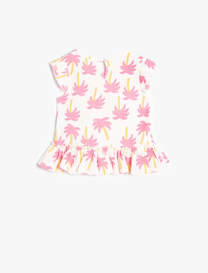 Kız Bebek Atlet Palmiye Baskılı Dokulu Fırfırlı Bisiklet Yaka