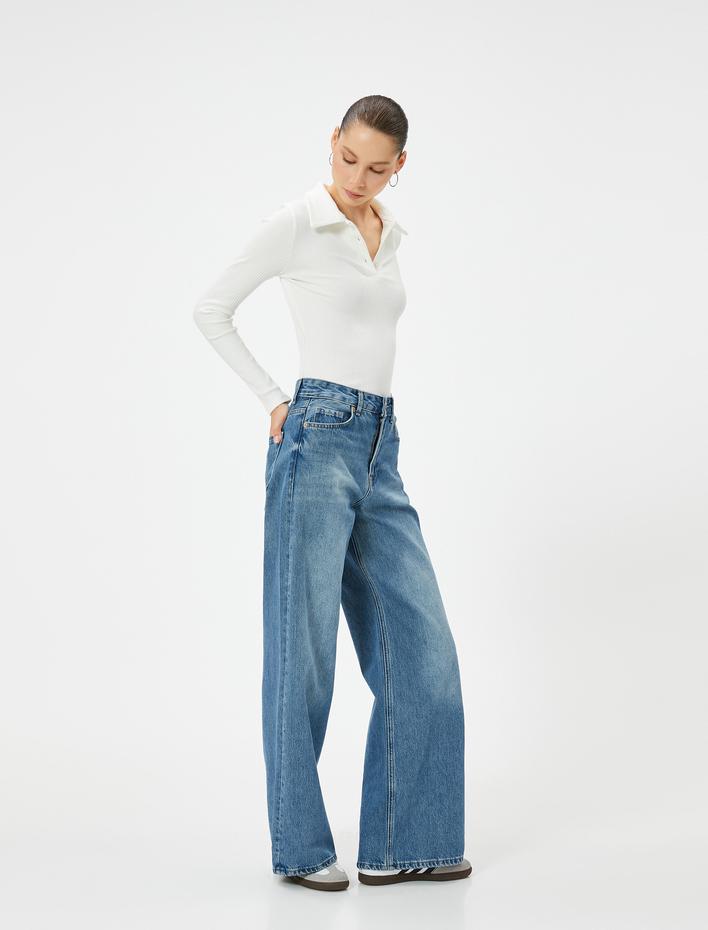  Polo Yaka Tişört Uzun Kollu Düğmeli Kaşkorse Slim Fit Pamuklu