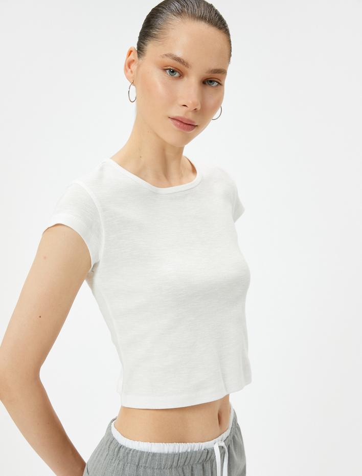  Pamuklu Basic Tişört Kısa Kollu Bisiklet Yaka