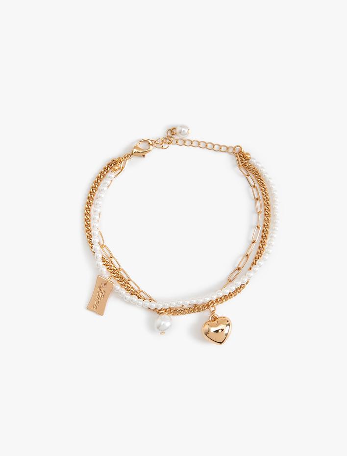 Kadın Zincir Bileklik Üç Sıralı Kalp Detaylı