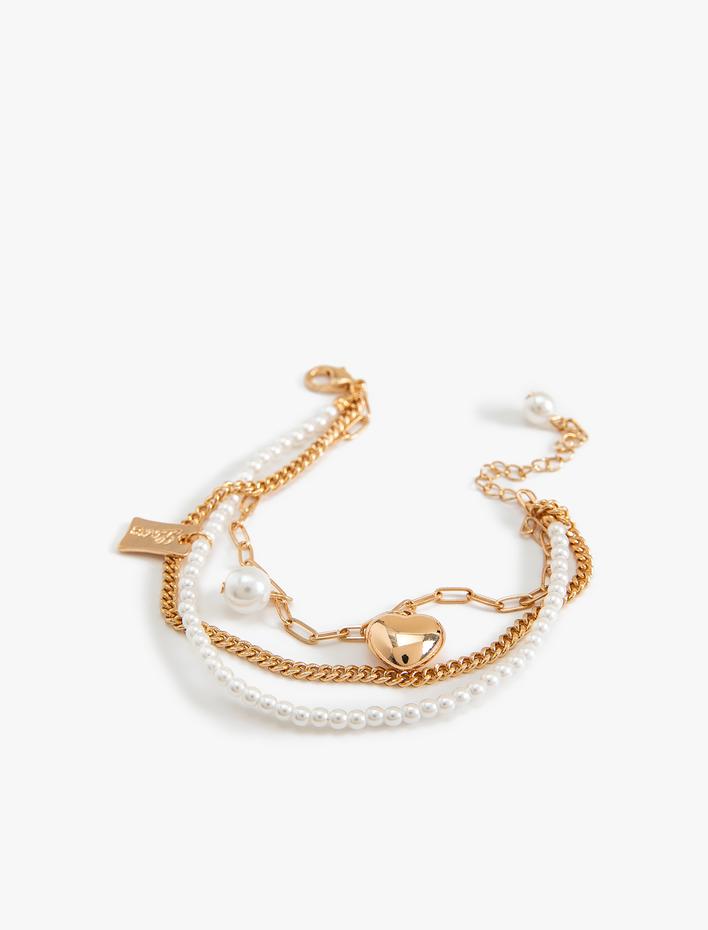 Kadın Zincir Bileklik Üç Sıralı Kalp Detaylı