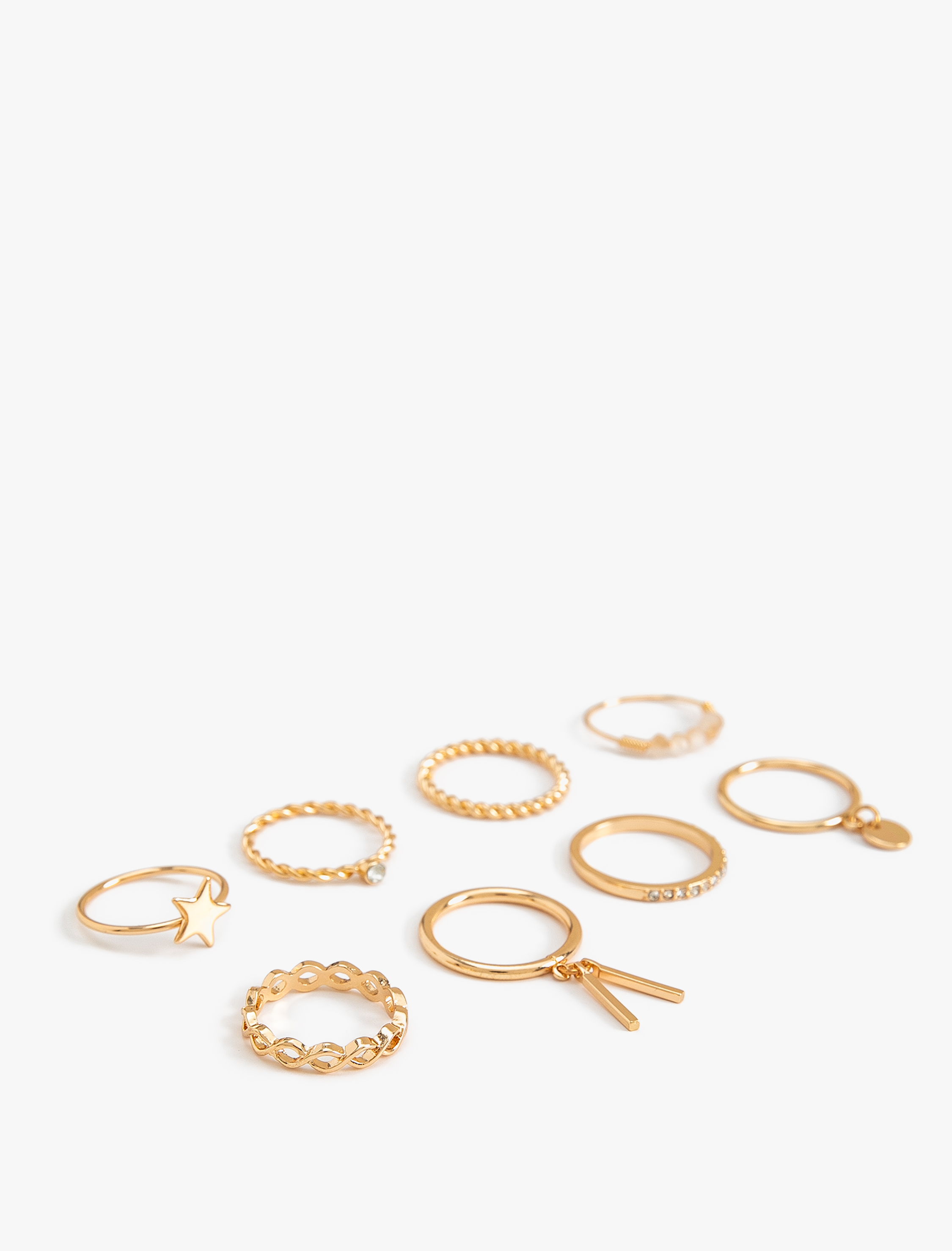  Kadın Boncuk Detaylı Çelik Burgu 8'li Yüzük Seti