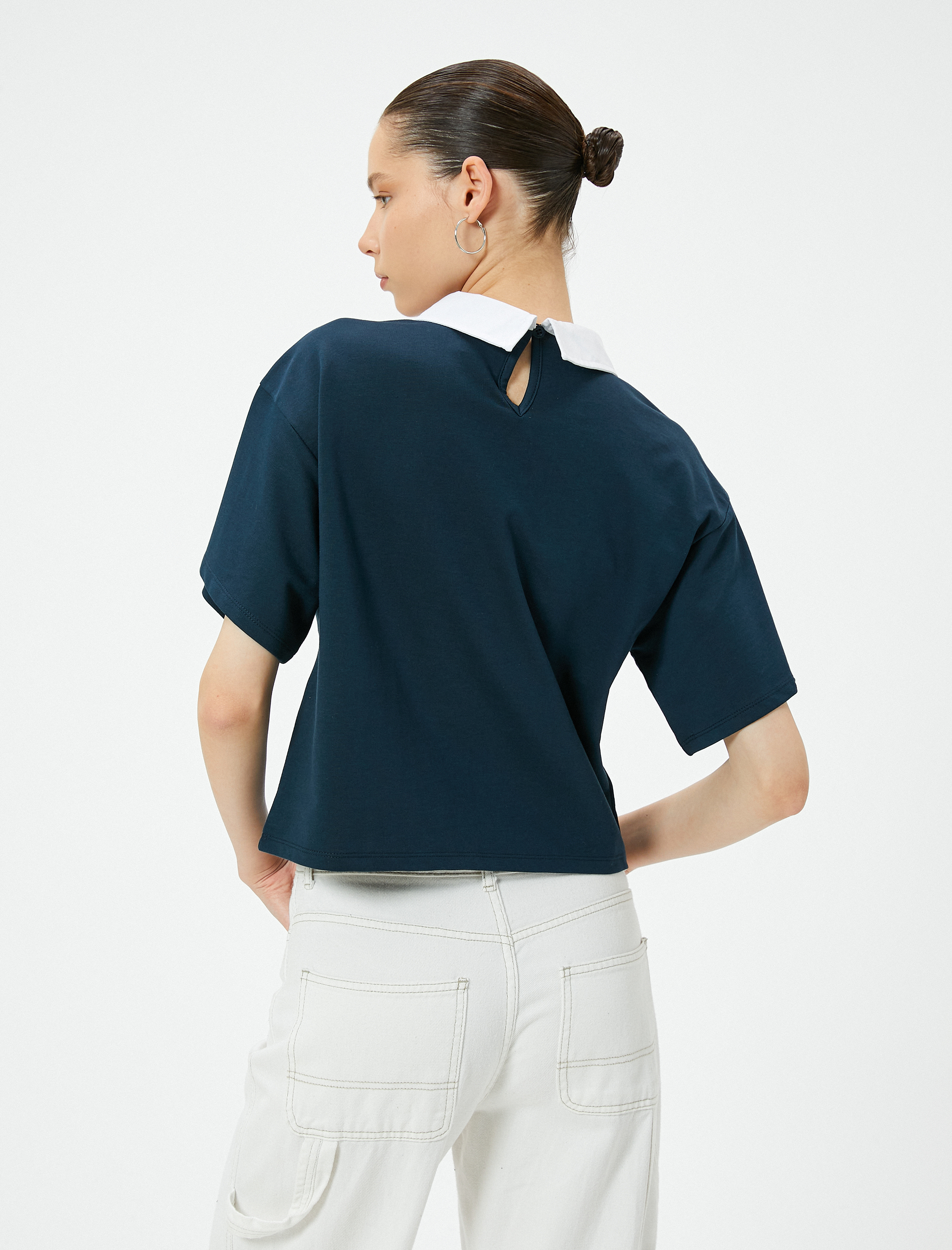   Gömlek Yaka Tişört Kısa Kollu Baskılı Pamuklu