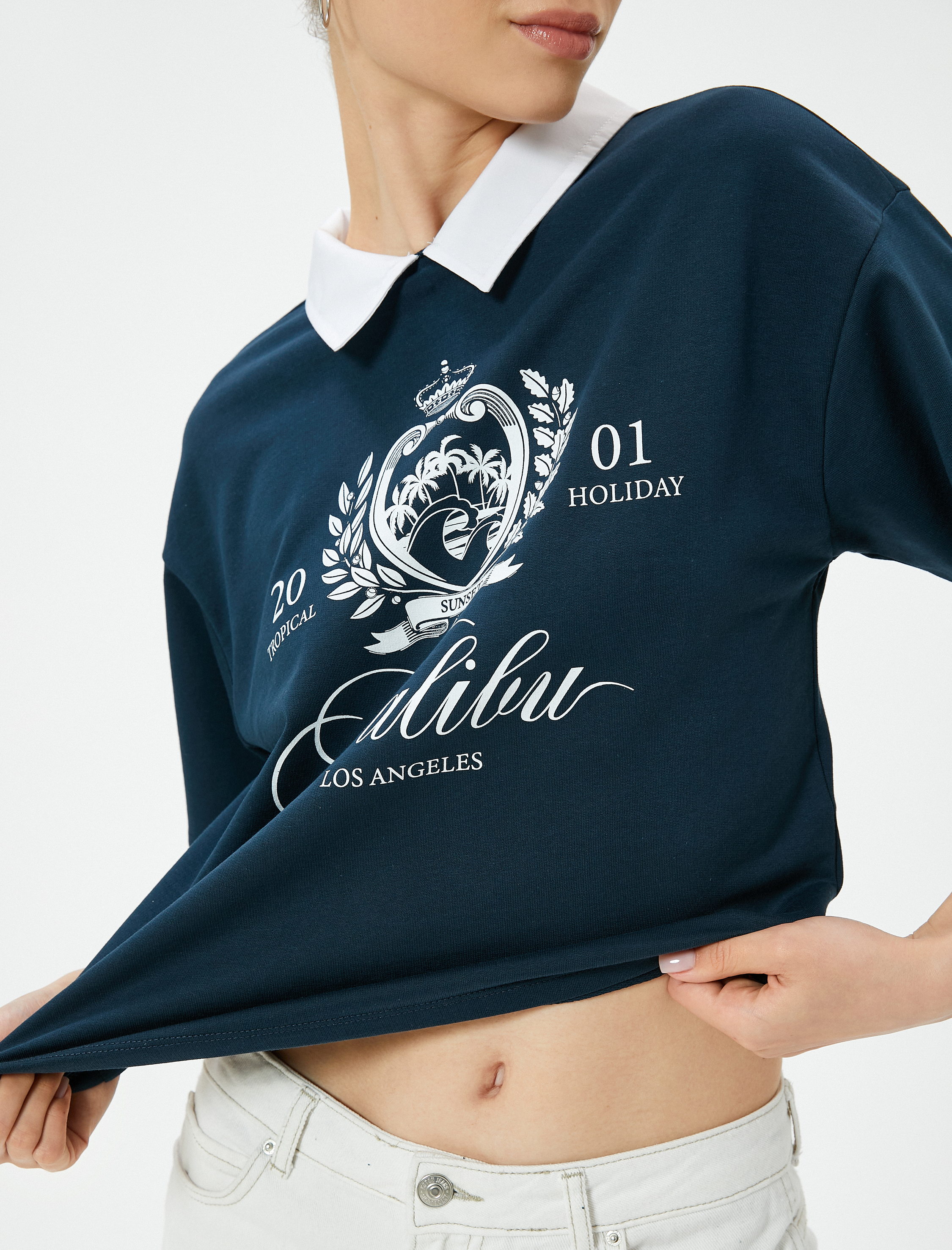   Gömlek Yaka Tişört Kısa Kollu Baskılı Pamuklu