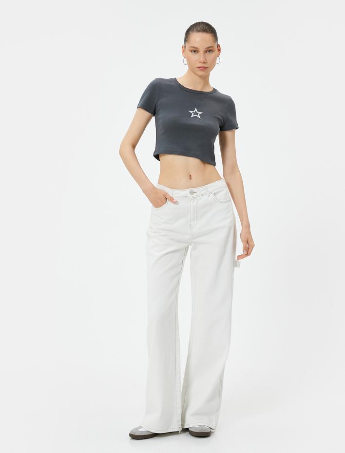  Basic Crop Tişört Kısa Kollu Bisiklet Yaka