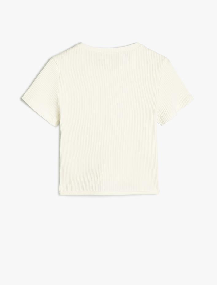 Kız Çocuk Basic Tişört Kısa Kollu Bisiklet Yaka Ribanalı Dikiş Detaylı