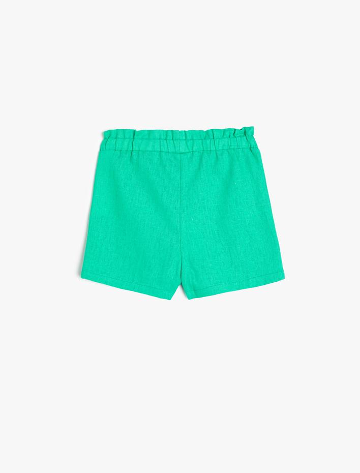 Kız Bebek Keten Şort Cep Detaylı Beli Lastikli
