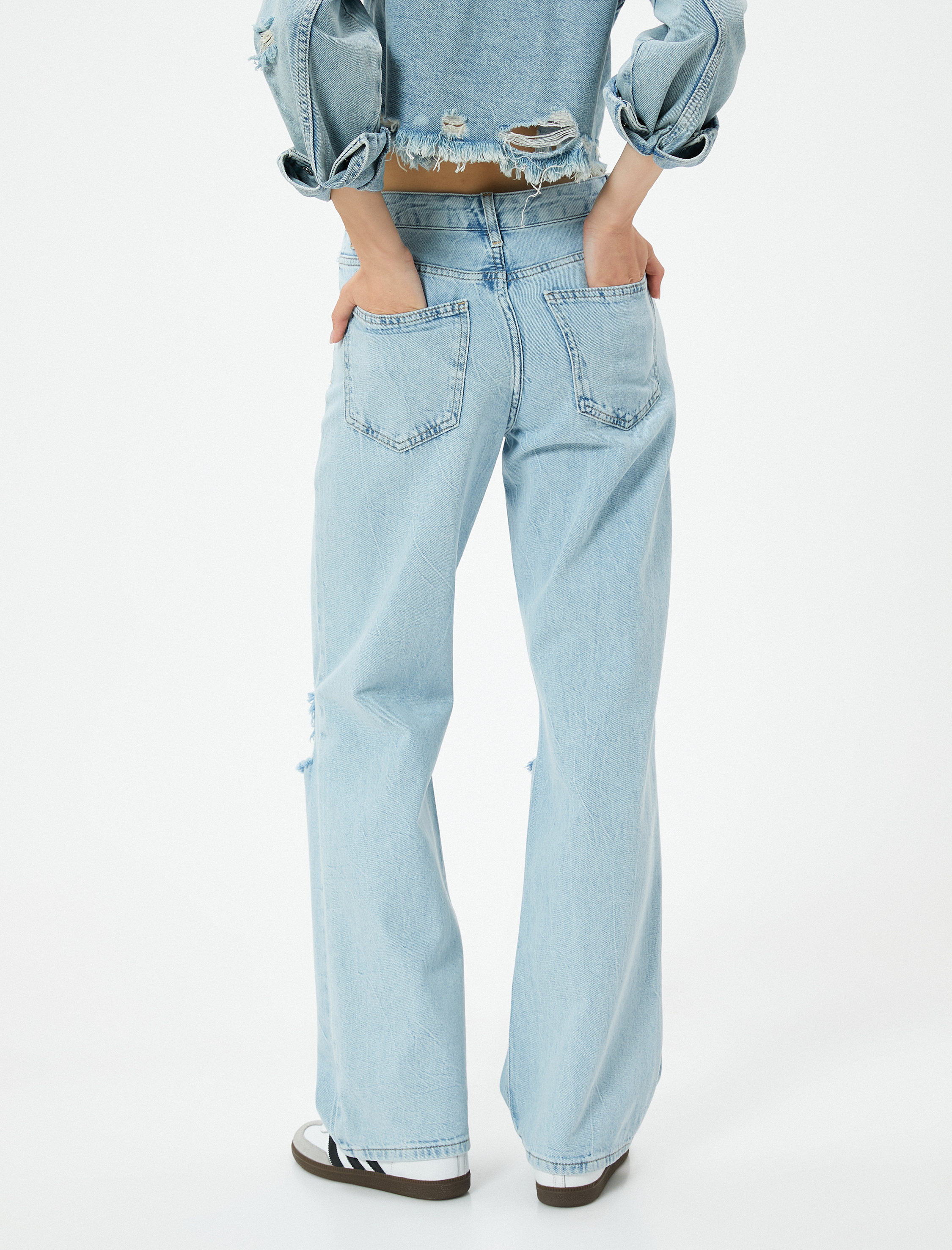   Düz Paça Yırtık Kot Pantolon Cepli - Eve Straight Jeans