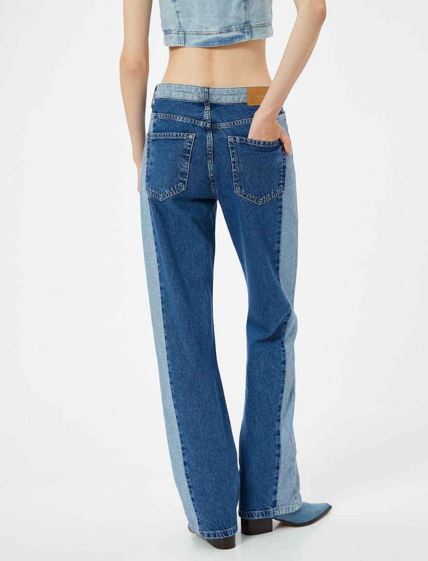   Çift Renk Düz Paça Kot Pantolon Yüksek Bel Cepli - Nora Longer Straight Jeans