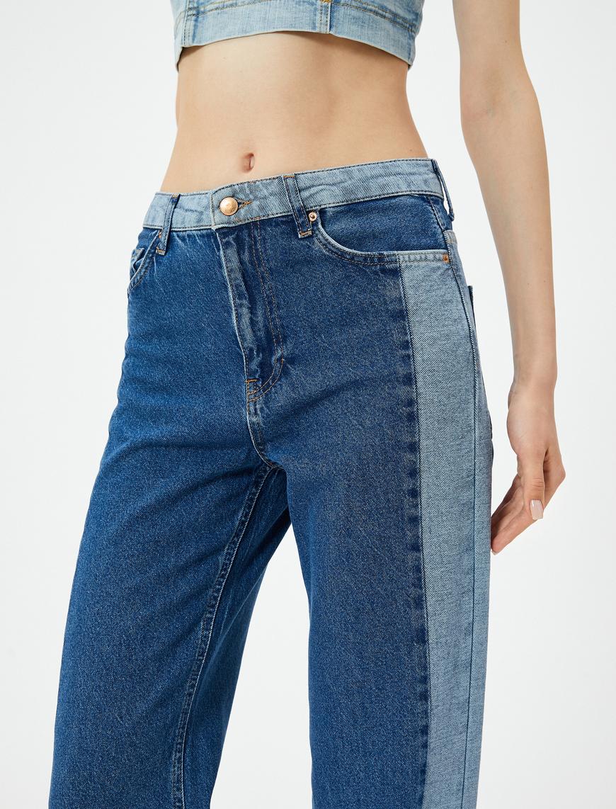   Çift Renk Düz Paça Kot Pantolon Yüksek Bel Cepli - Nora Longer Straight Jeans