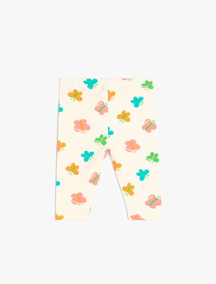 Kız Bebek Kelebekli Kapri Tayt Beli Lastikli Pamuklu