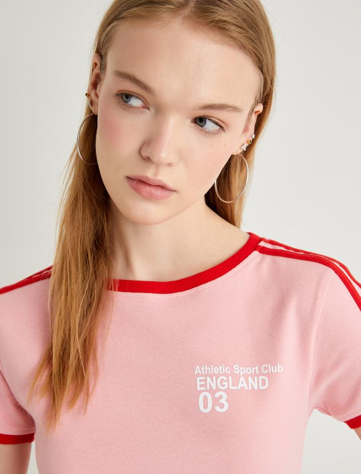  Vintage Forma Tişört Çizgili Arkası Rakam Baskılı Kısa Kollu Bisiklet Yaka