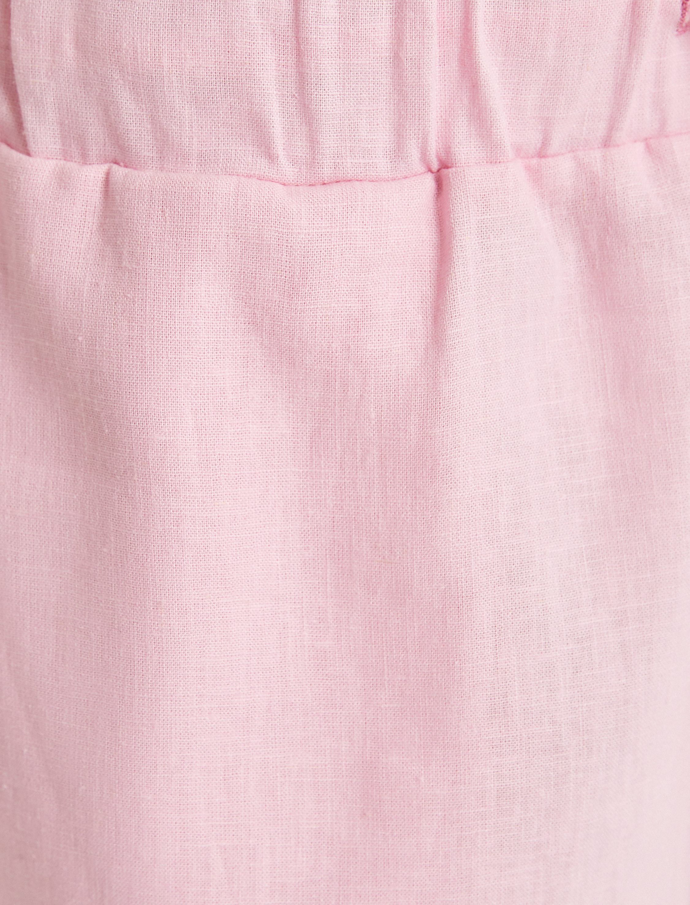 Mini Keten Şort Beli Bağlamalı Cepli Rahat Kalıp