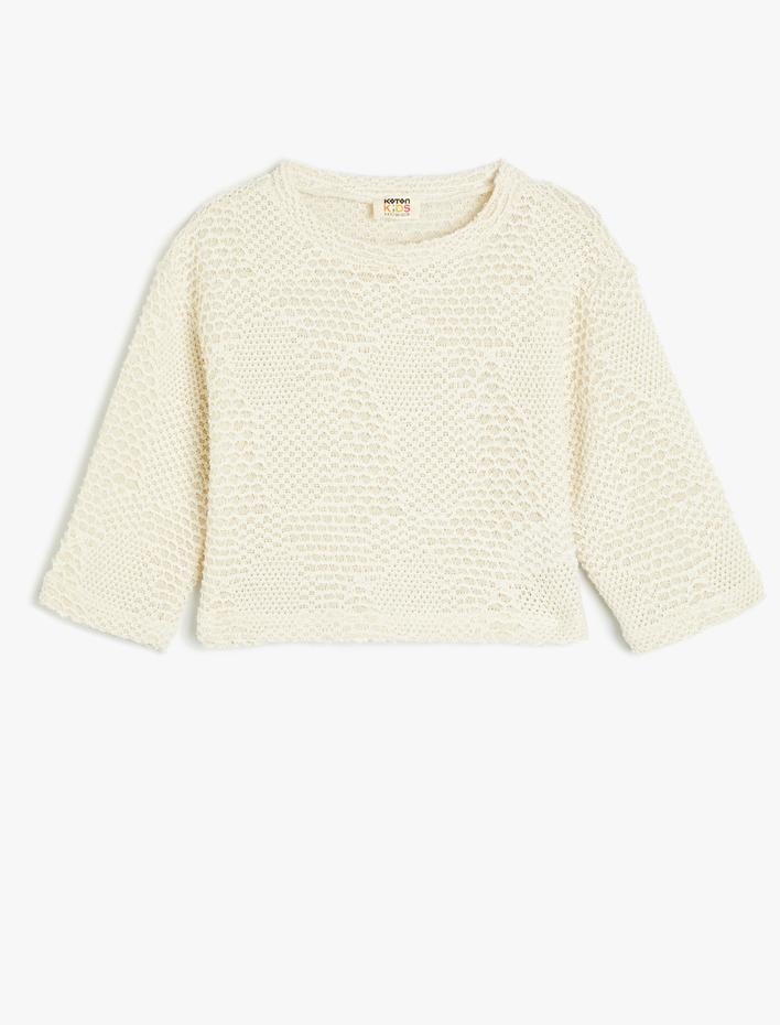 Kız Çocuk Ajurlu Sweatshirt Bisiklet Yaka