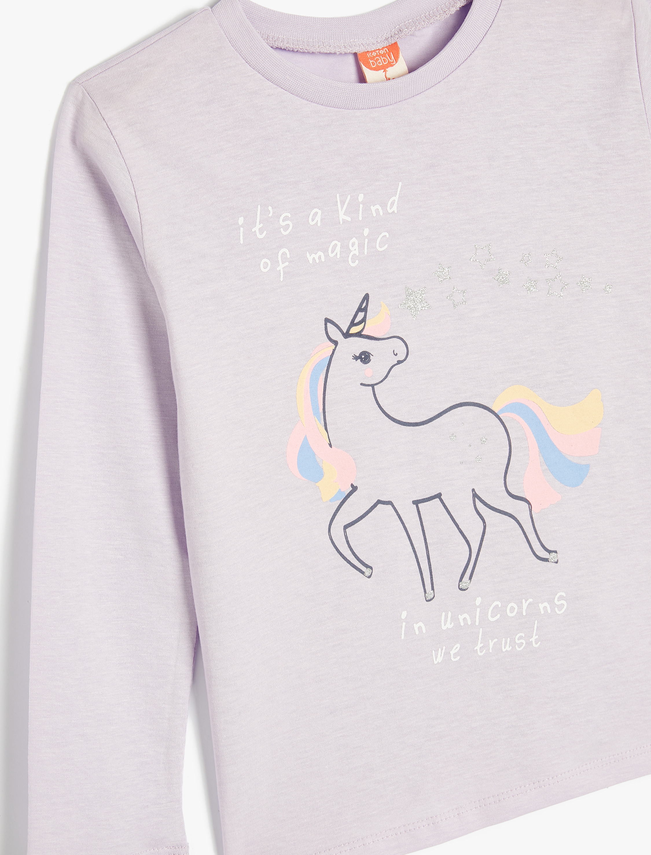  Kız Bebek Unicorn Tişört Uzun Kollu Bisiklet Yaka Pamuklu