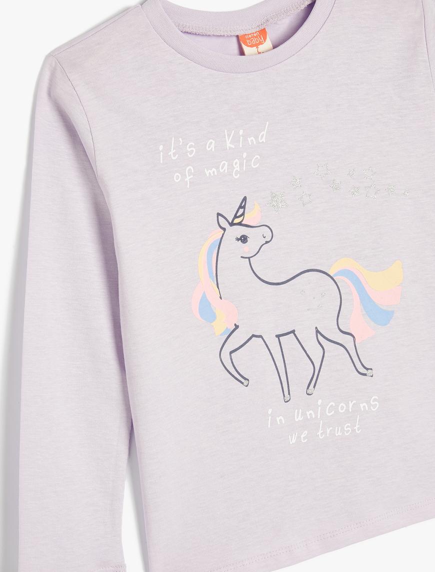  Kız Bebek Unicorn Tişört Uzun Kollu Bisiklet Yaka Pamuklu