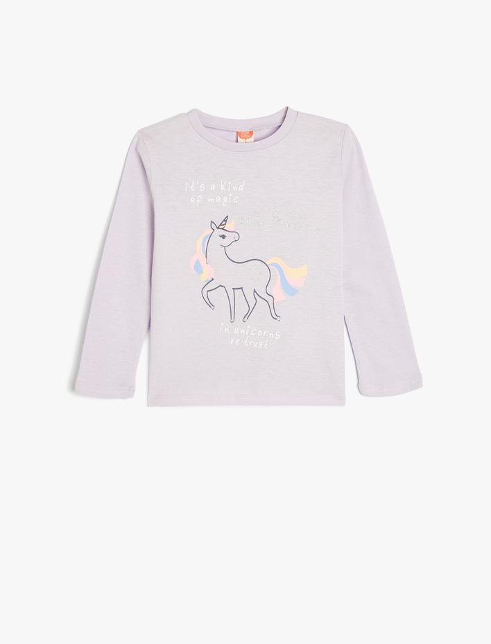 Kız Bebek Unicorn Tişört Uzun Kollu Bisiklet Yaka Pamuklu