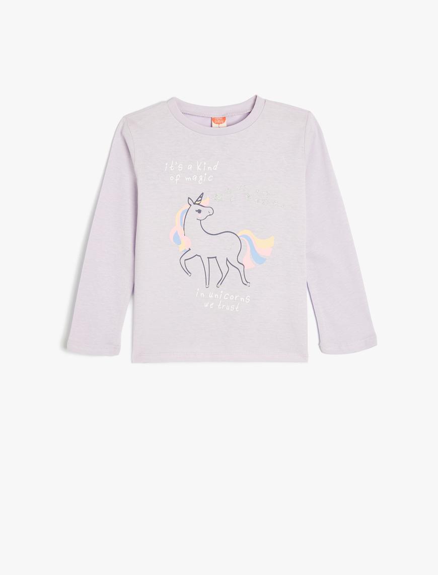  Kız Bebek Unicorn Tişört Uzun Kollu Bisiklet Yaka Pamuklu