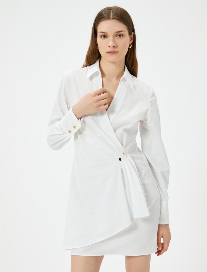  Gömlek Elbise Anvelop Düğmeli V Yaka Pamuklu