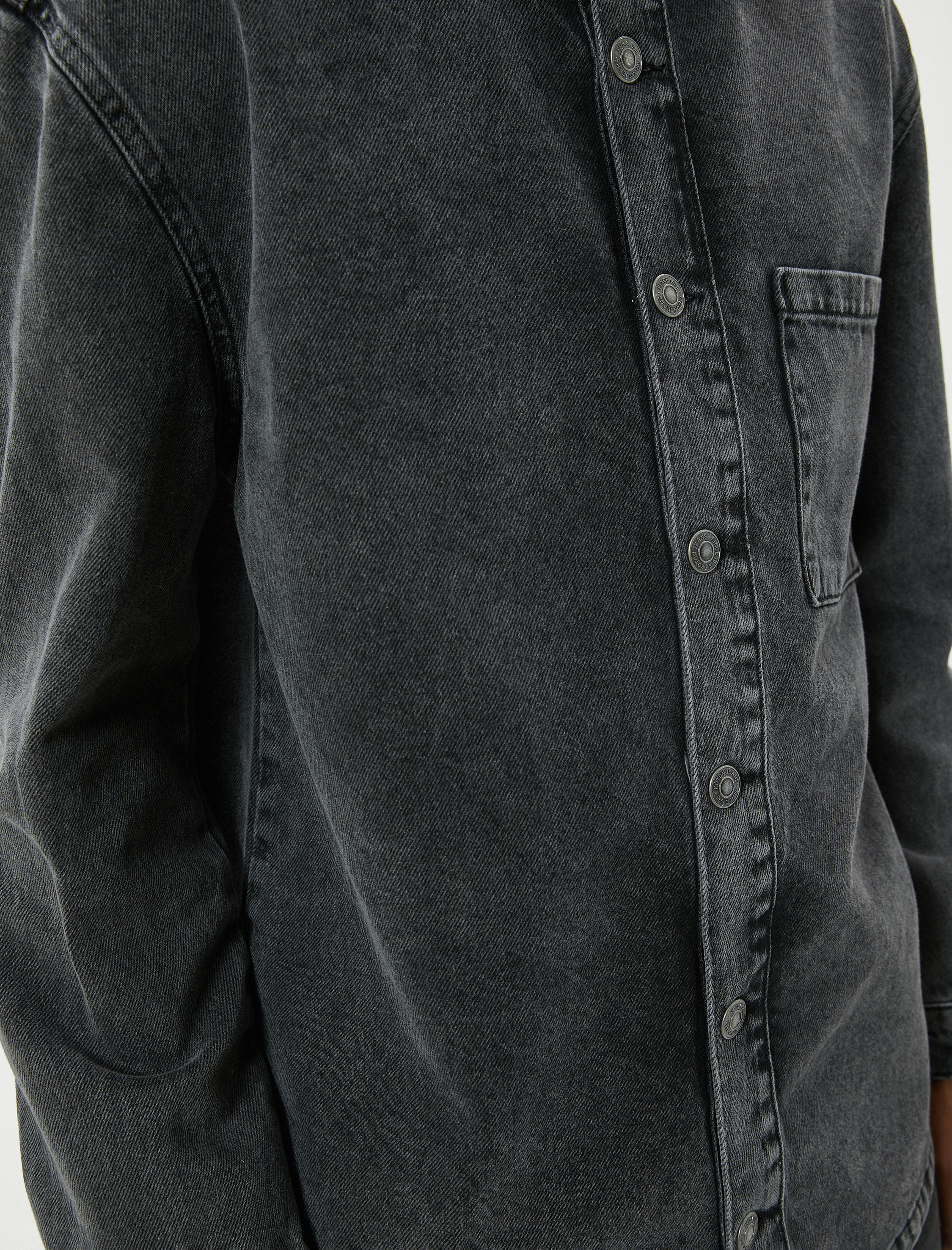 Yıkamalı Kot Gömlek Ceket Uzun Kollu Tek Cep Detaylı Klasik Yaka Pamuklu