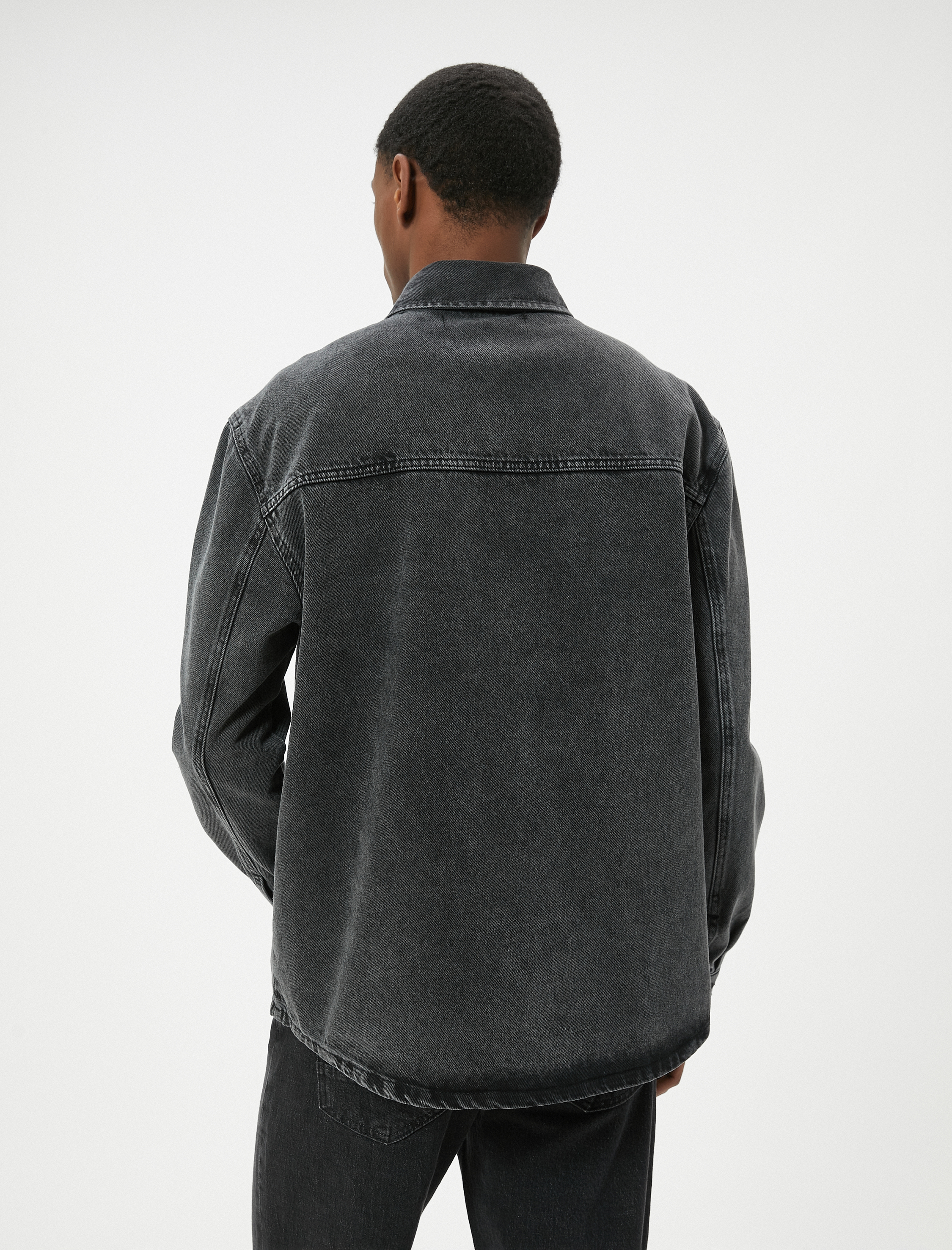 Yıkamalı Kot Gömlek Ceket Uzun Kollu Tek Cep Detaylı Klasik Yaka Pamuklu