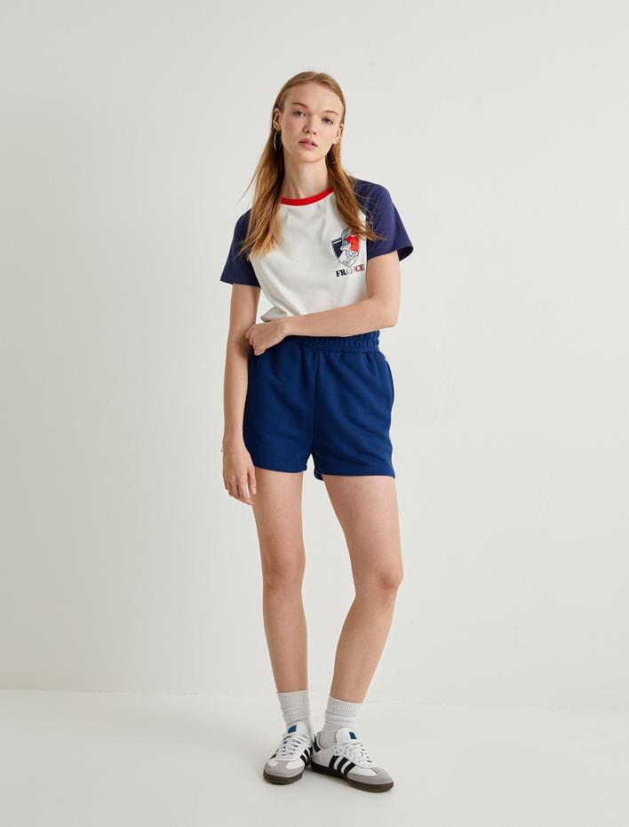  Bugs Bunny Tişört Lisanslı Renk Bloklu Kısa Kollu Bisiklet Yaka