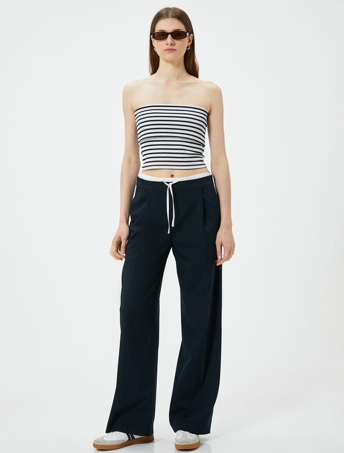  Straplez Üst Kat Detaylı Ribanalı Slim Fit