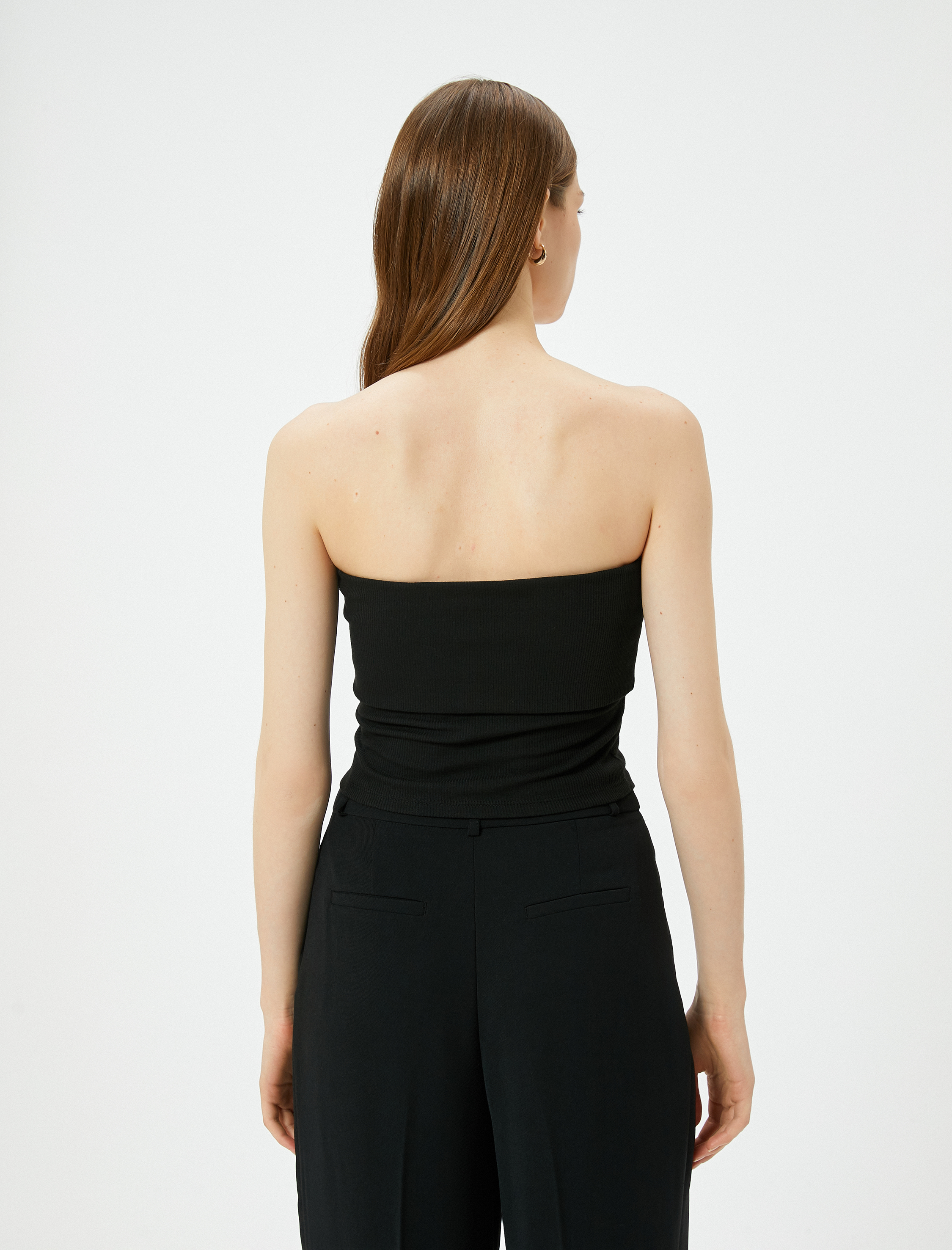   Straplez Üst Kat Detaylı Ribanalı Slim Fit