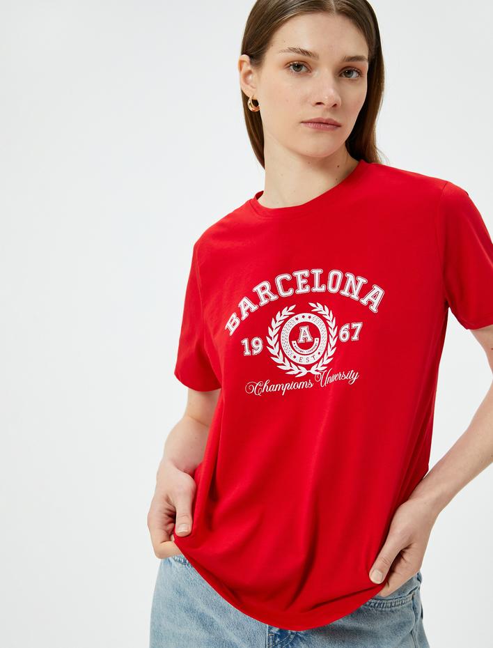  Baskılı Tişört Bisiklet Yaka Kısa Kollu Pamuklu Standart Kesim