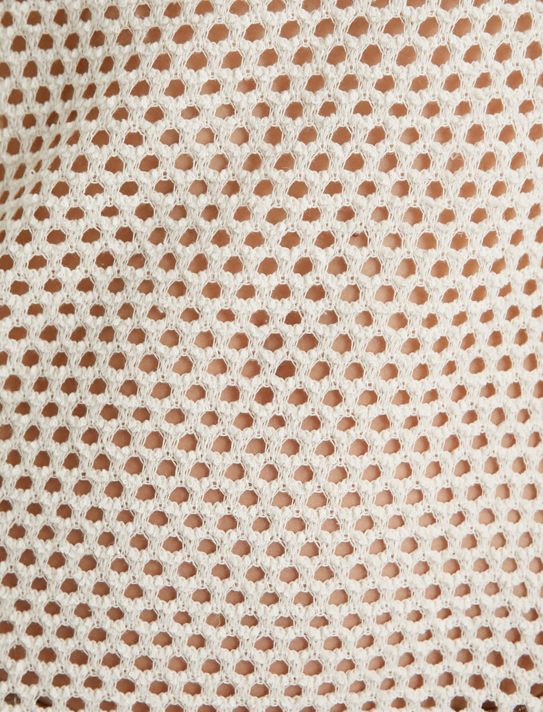   Uzun Kroşe Plaj Elbisesi Ajurlu Bisiklet Yaka Yırtmaç Detaylı