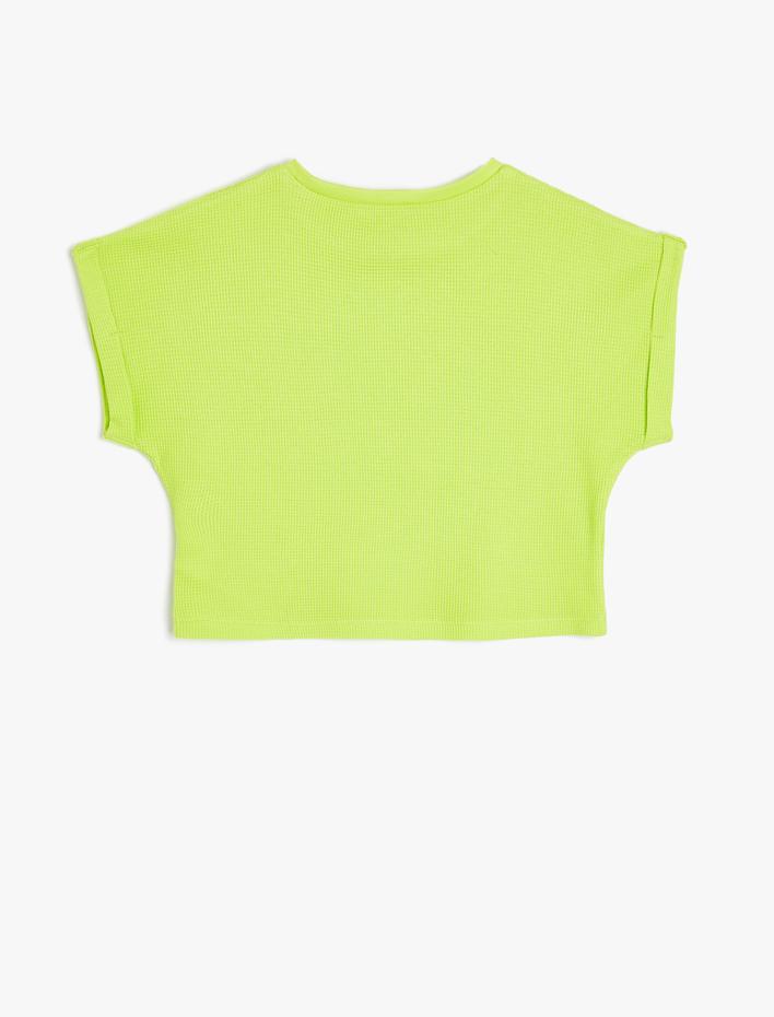 Kız Çocuk Crop Tişört Kısa Kollu Bisiklet Yaka Çiçek Baskılı Pamuklu