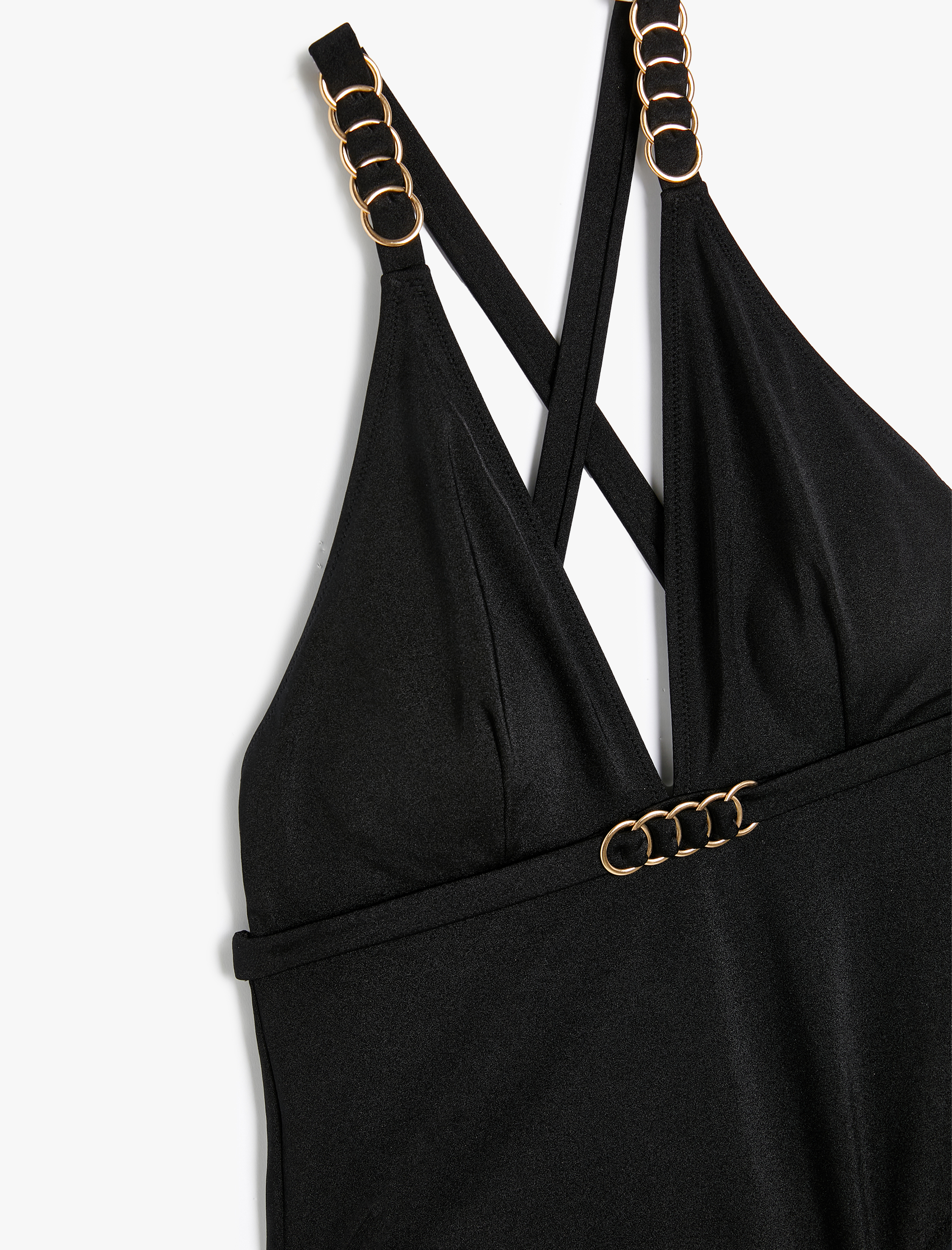   Mayo Arkası Çapraz Askılı Metal Aksesuar Detaylı Derin V Yaka