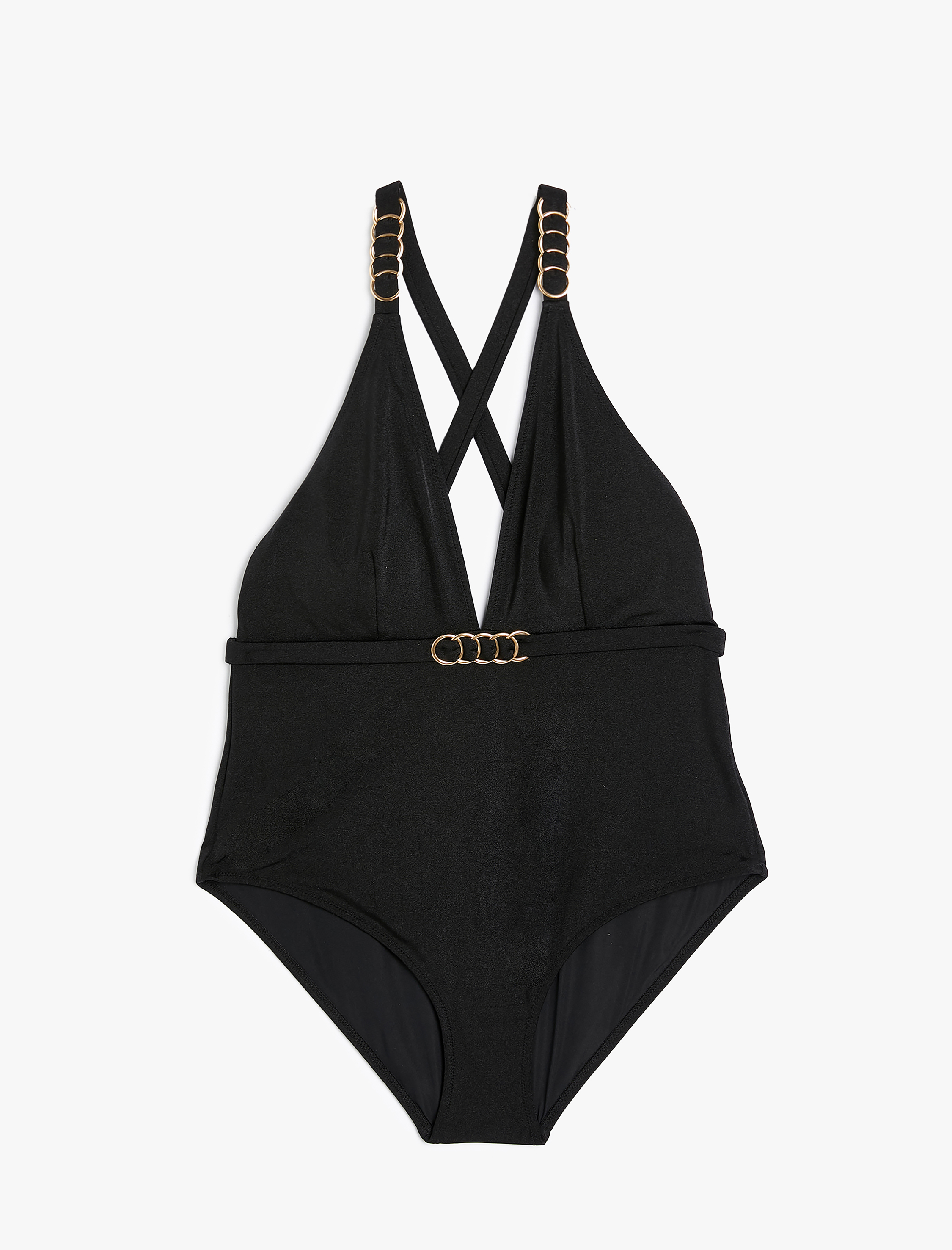   Mayo Arkası Çapraz Askılı Metal Aksesuar Detaylı Derin V Yaka