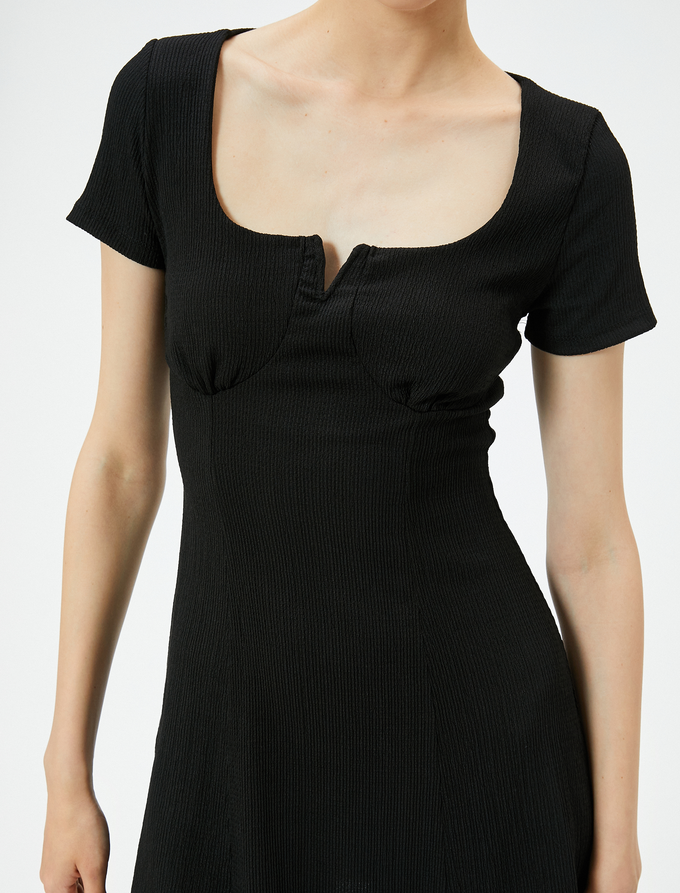   A Kesim Mini Elbise Kısa Kollu Kare Yaka Rahat Kalıp Bürümcük