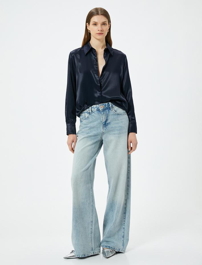  Saten Gömlek Uzun Kollu Düğmeli