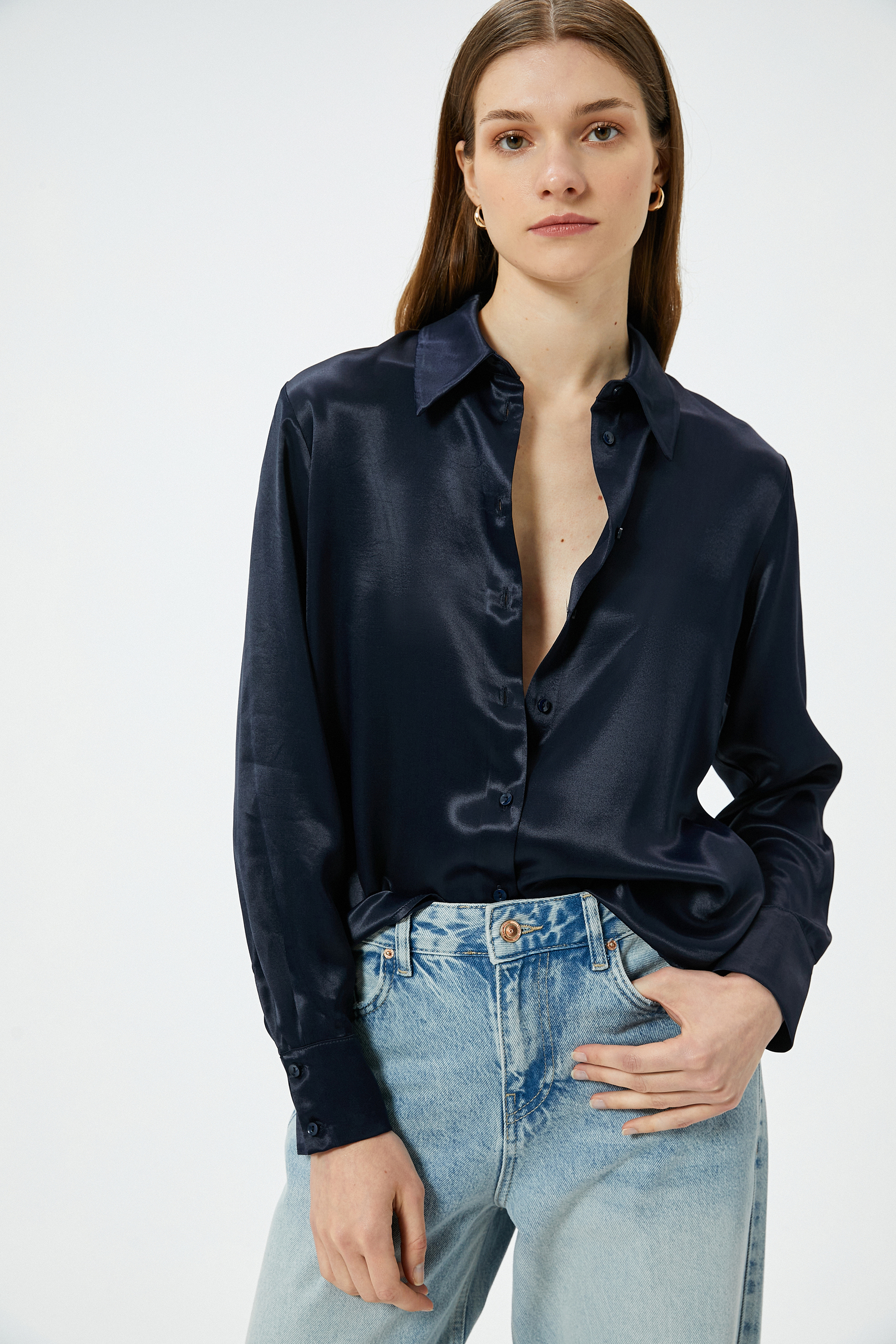   Saten Gömlek Uzun Kollu Düğmeli