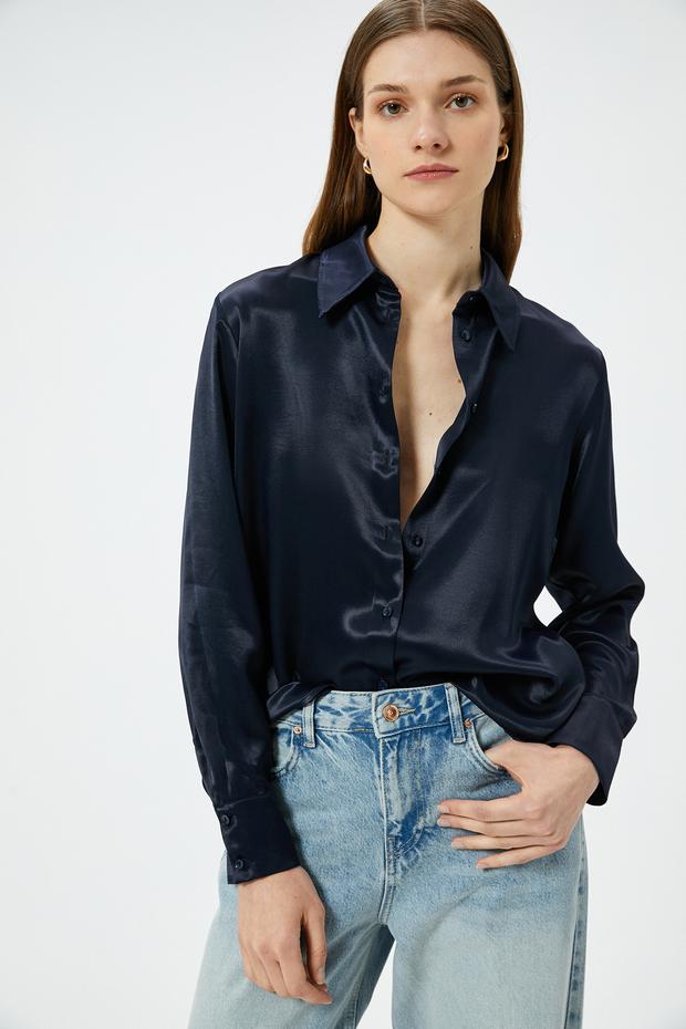  Saten Gömlek Uzun Kollu Düğmeli