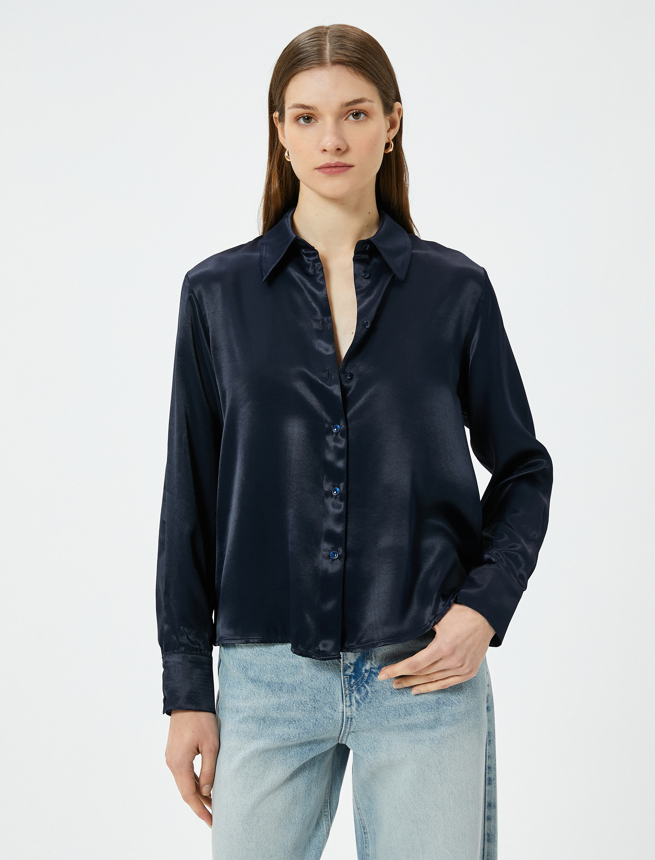   Saten Gömlek Uzun Kollu Düğmeli