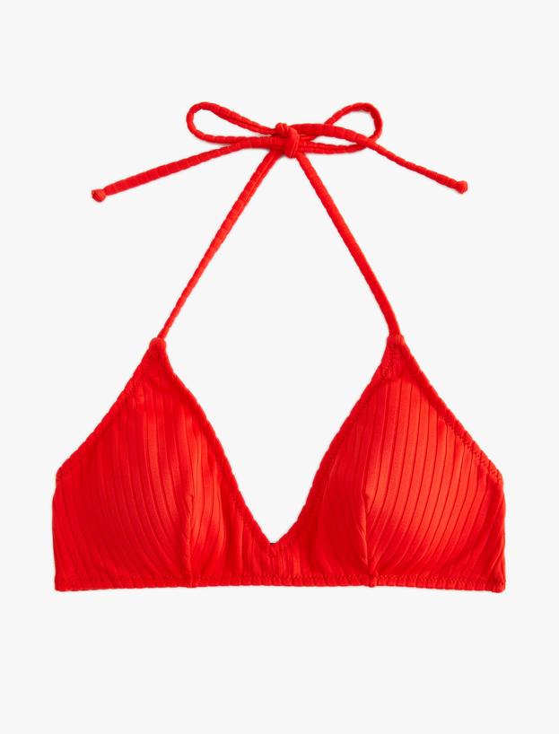 Bralet Bikini Üstü Boyundan Bağlamalı Arkası Metal Kapama Detaylı_5