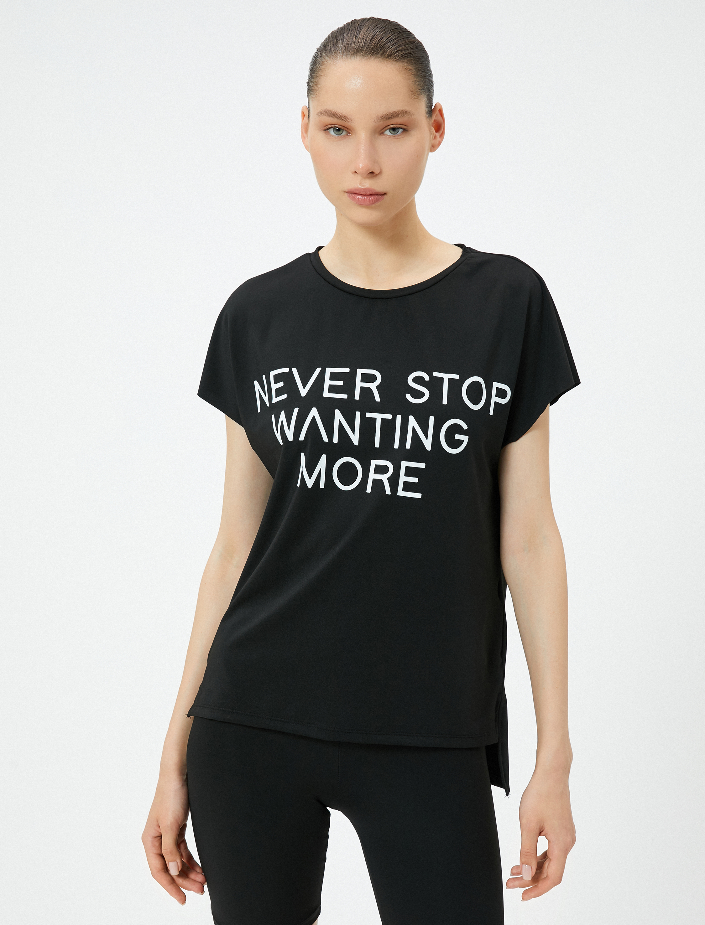   Spor Uzun Kolsuz Tişört Slogan Temalı Baskılı Bisiklet Yaka Rahat Kalıp