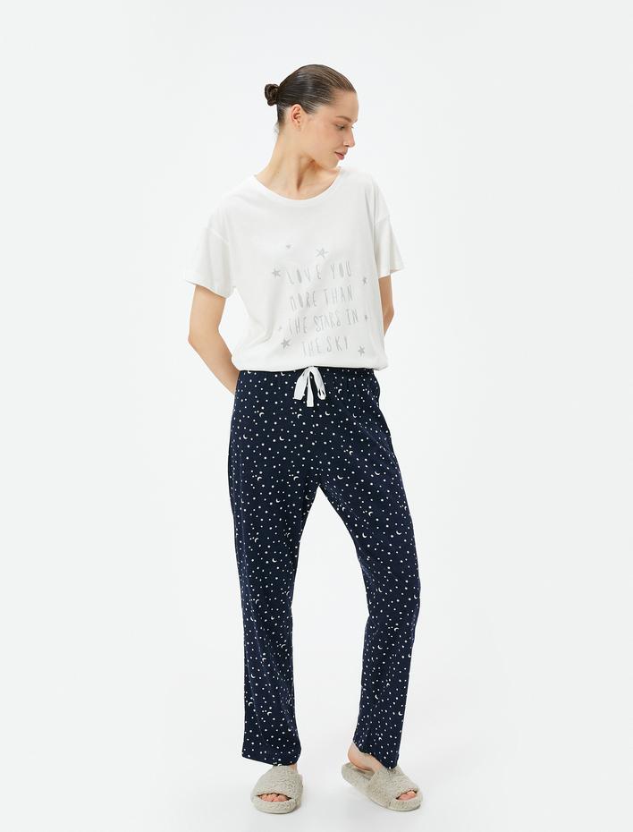  Pijama Takımı Kısa Kollu Baskılı Pamuklu