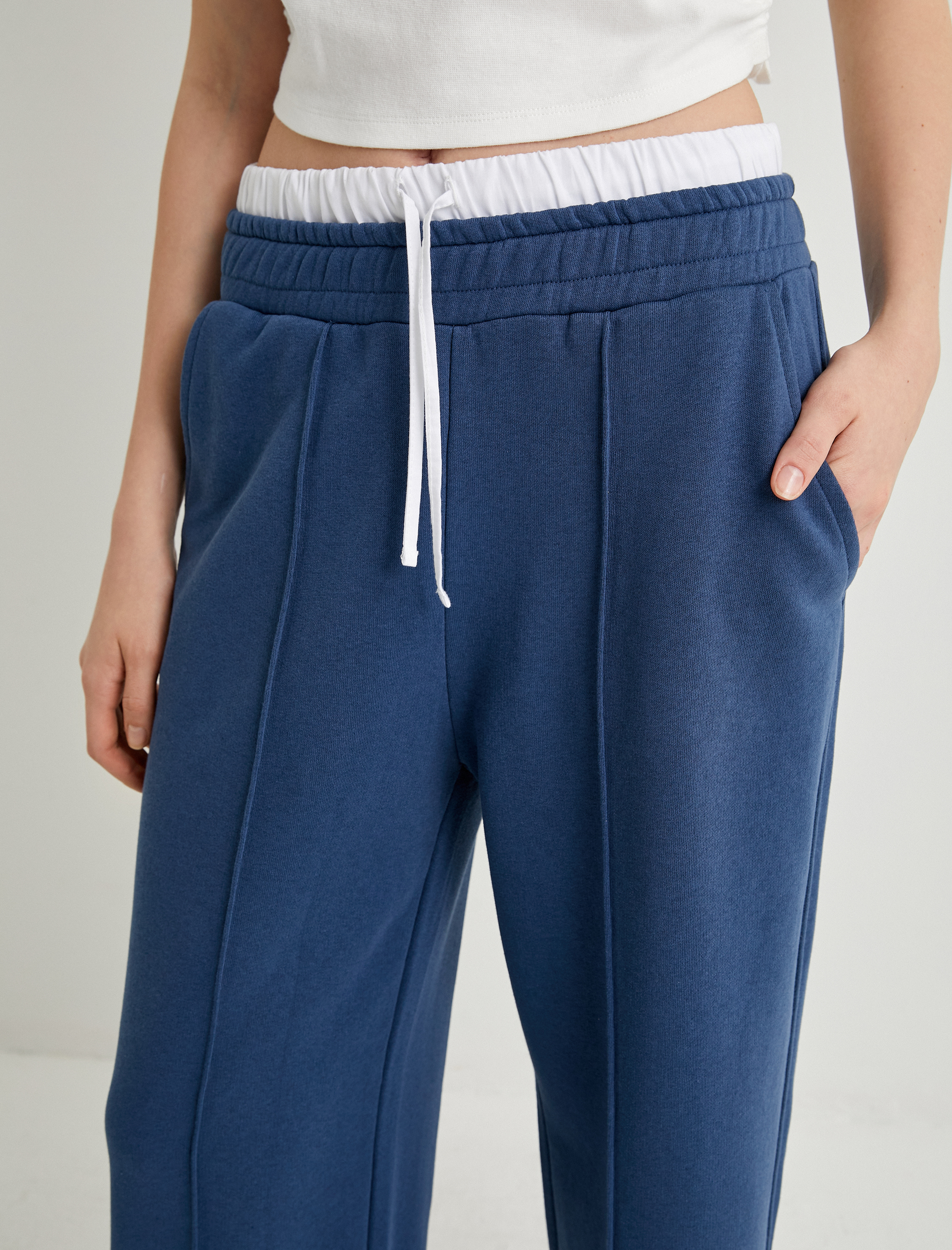 Bol Paça Eşofman Altı Çift Bel Detaylı Nervürlü Cepli Rahat Kalıp