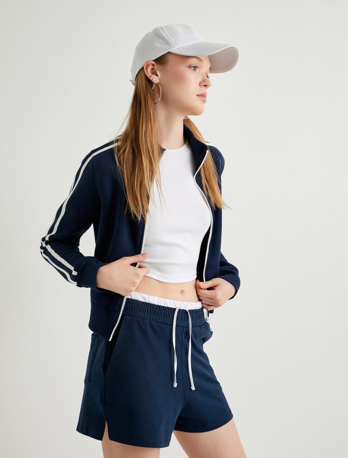  Çift Bel Detaylı Mini Şort Cepli Beli Bağlamalı Rahat Kalıp Pamuklu