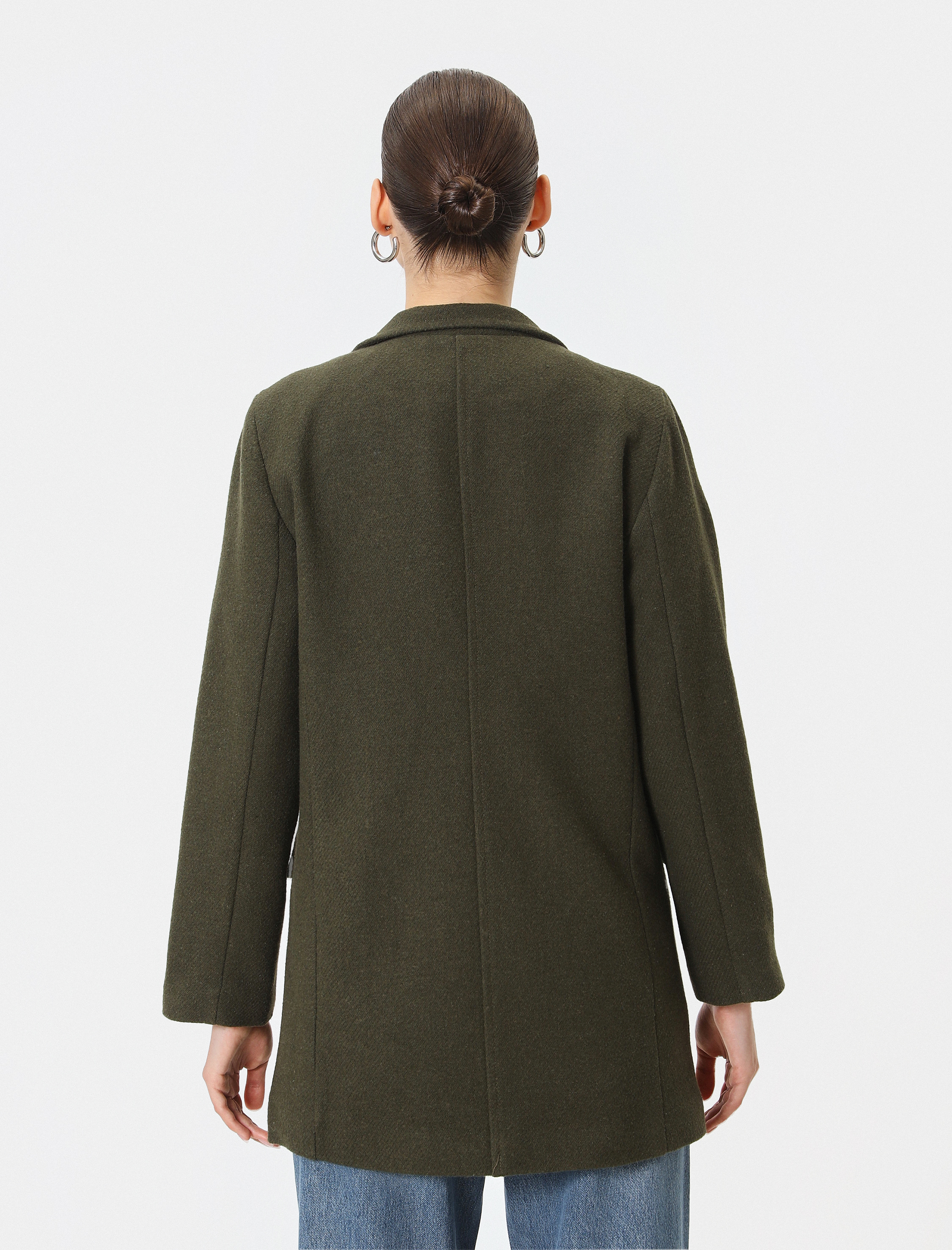 Kaşe Kaban Kruvaze Yaka Düğmeli Cepli Dar Kalıp