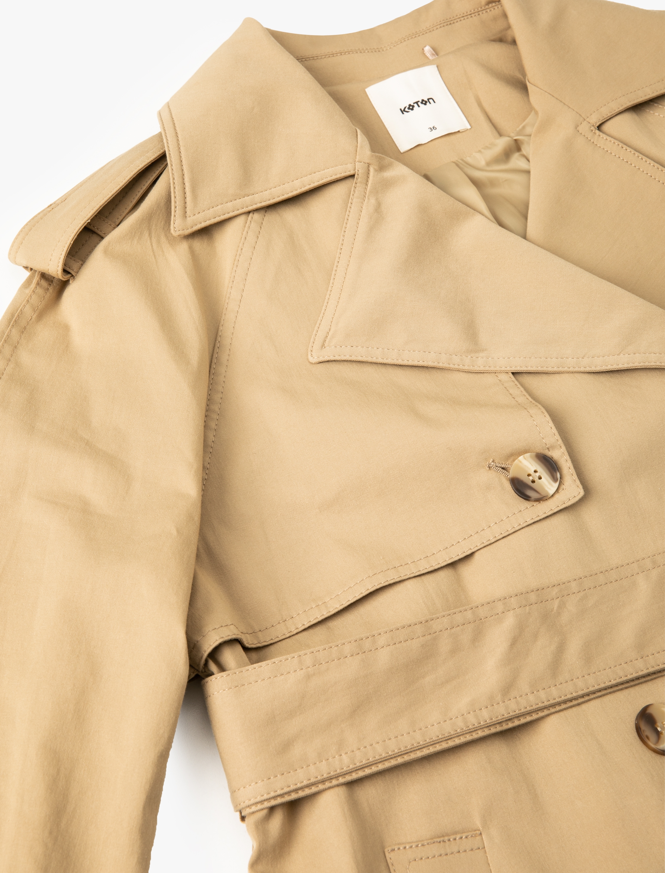   Midi Trençkot Kruvaze Düğmeli Kuşaklı