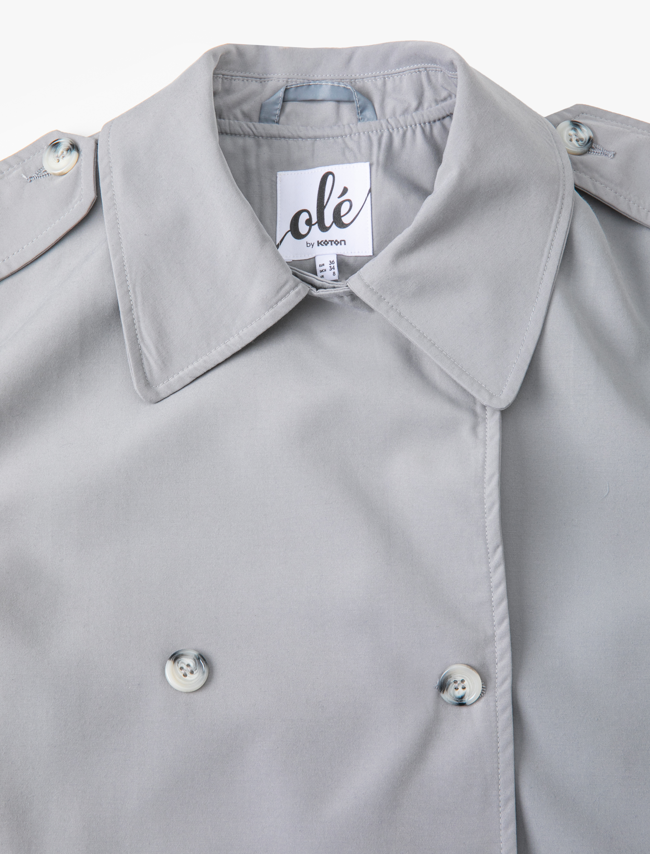   Trençkot Uzun Kruvaze Düğmeli Apolet Detaylı