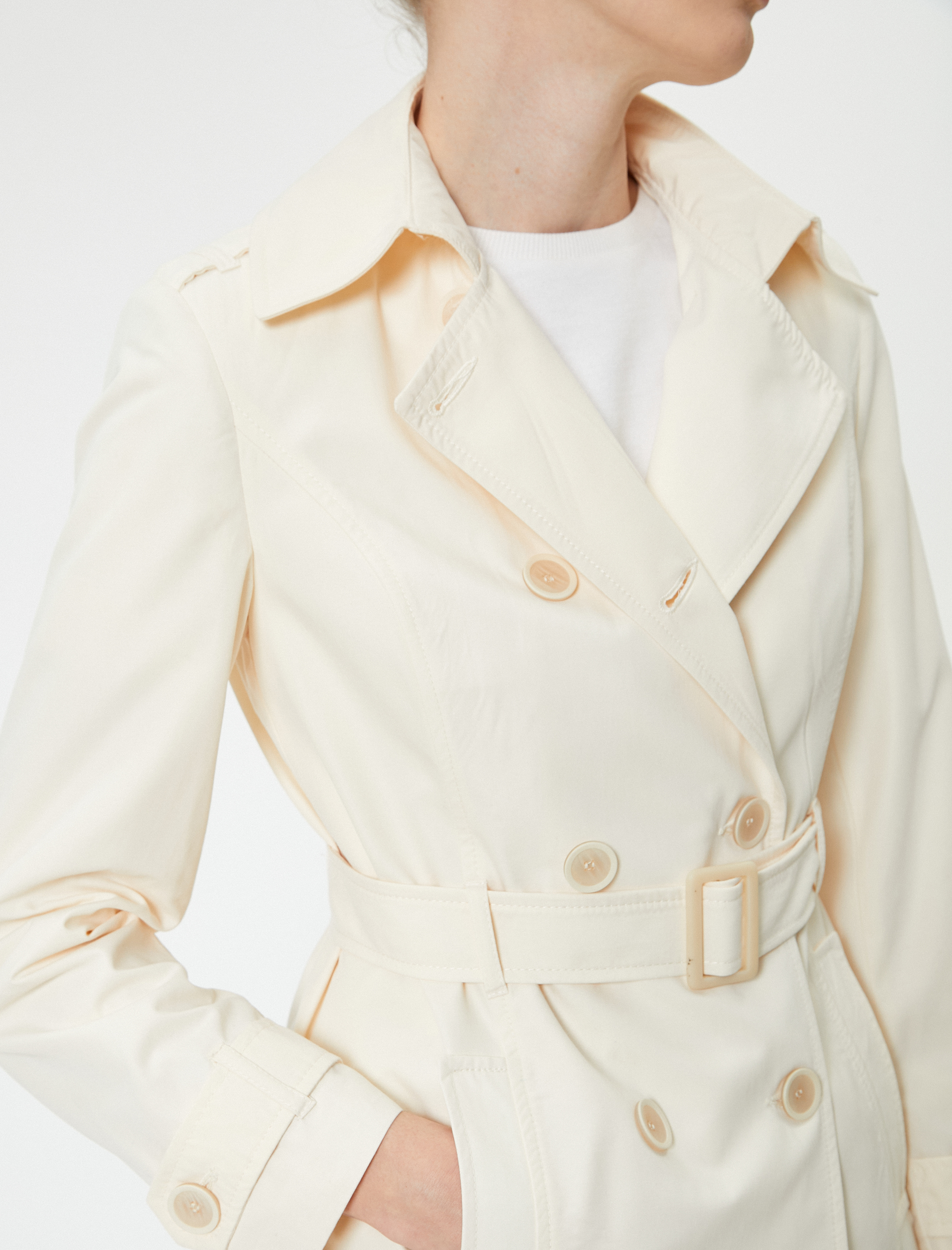   Kruvaze Trençkot Düğmeli Cepli Kemer Detaylı Standart Kesim