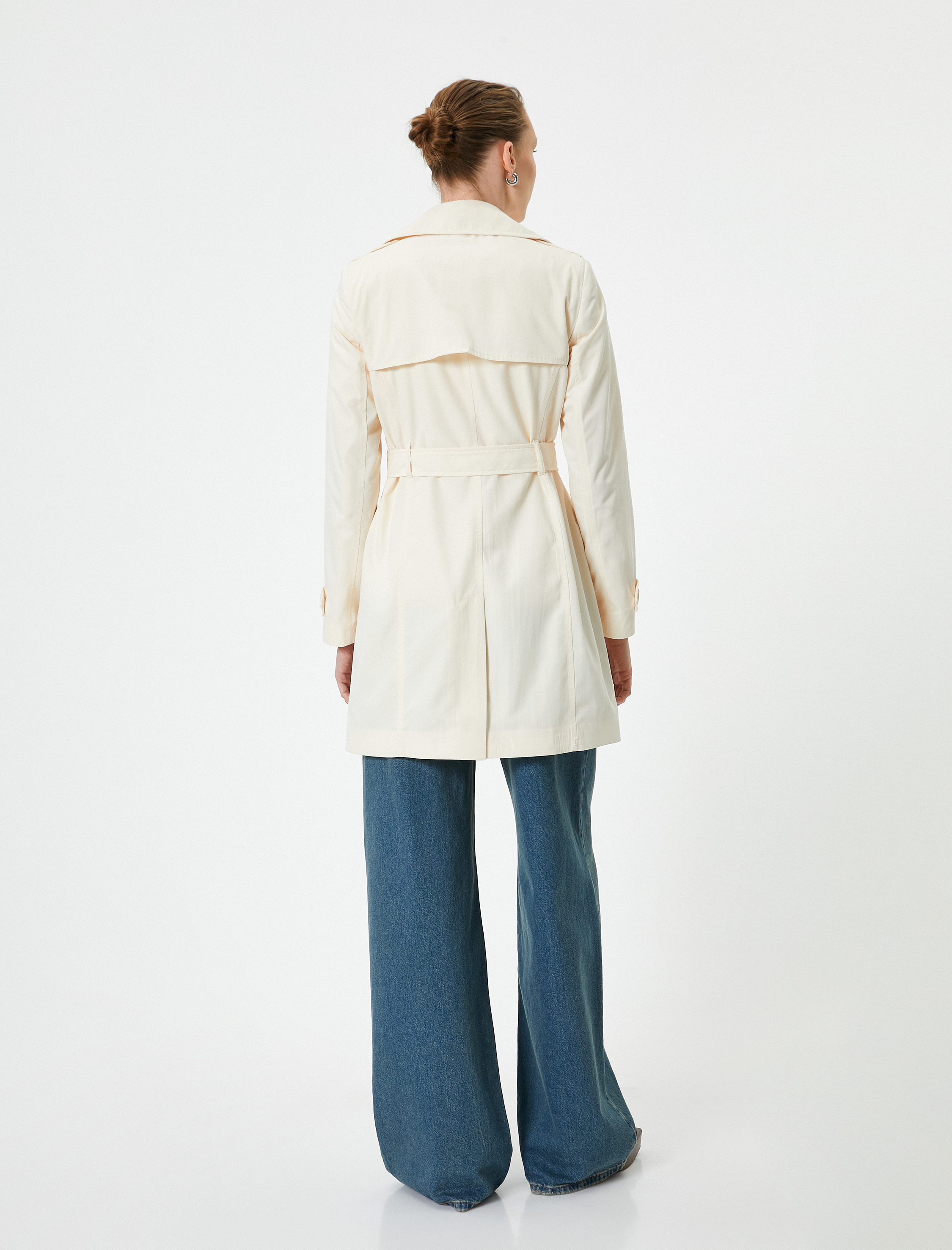   Kruvaze Trençkot Düğmeli Cepli Kemer Detaylı Standart Kesim