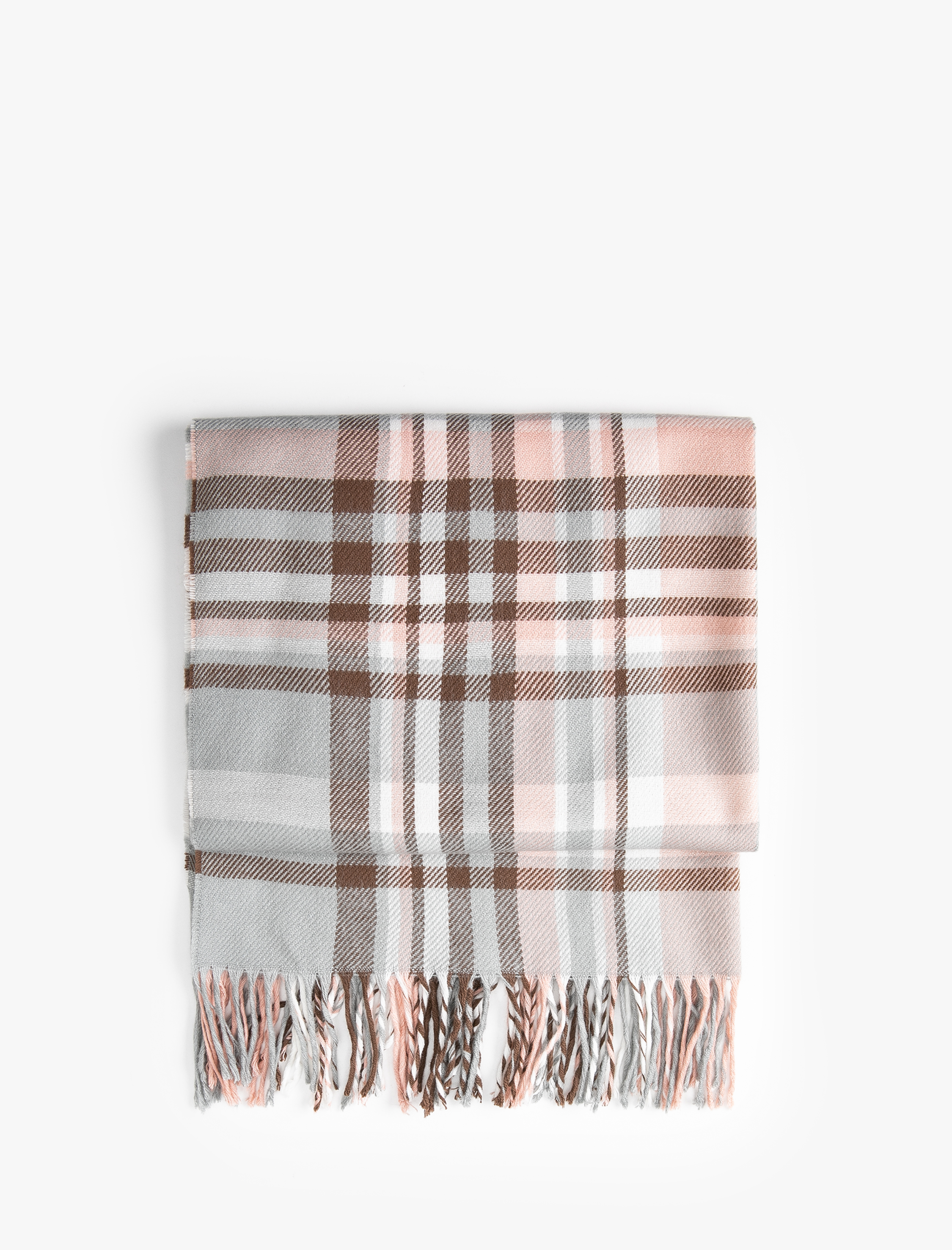  Kadın Atkı Ekose Yumuşak Dokulu Püsküllü