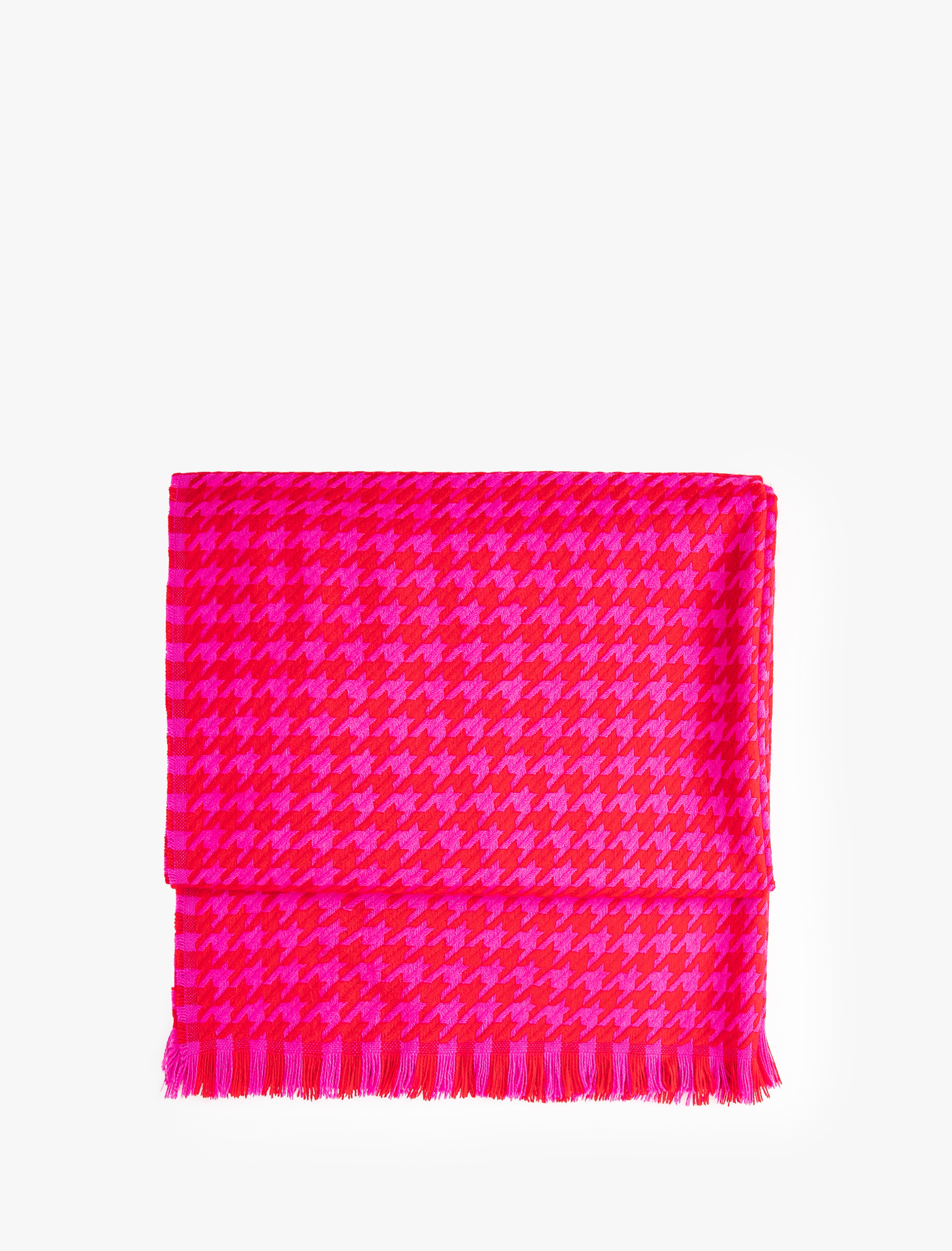  Kadın Atkı Kazayağı Desenli Yumuşak Dokulu Püsküllü